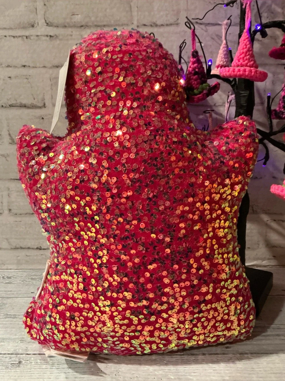 ISAAC MIZRAHI NEW YORK 14x16 Multi Sequin Hot Pink Ghost Pillow